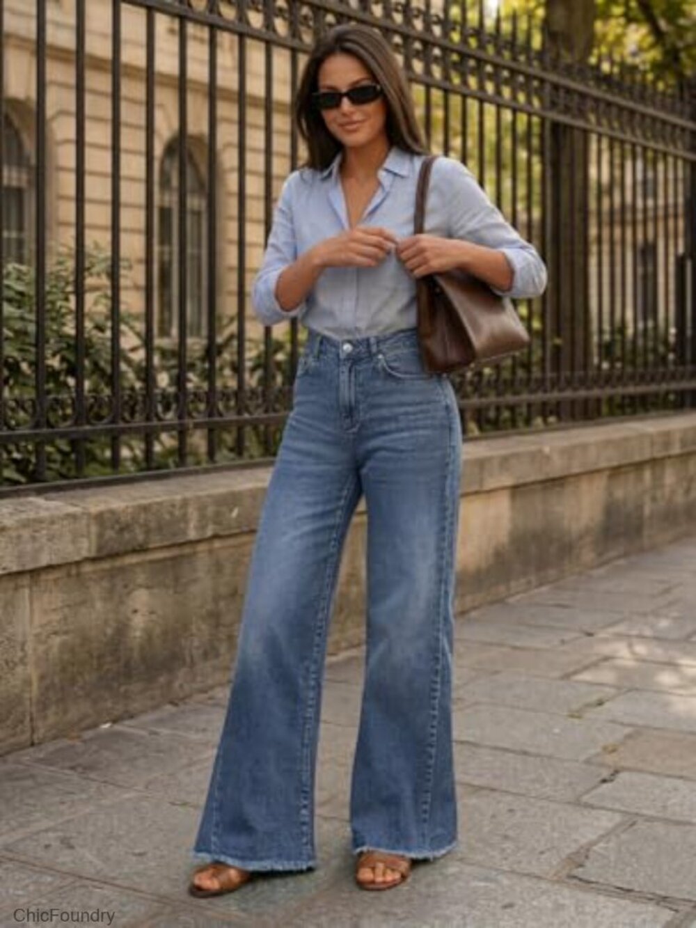 Wide Leg Jeans with Raw Hem, Relaxed Fit, Comfort Denim Pants - Picture 6 of 7